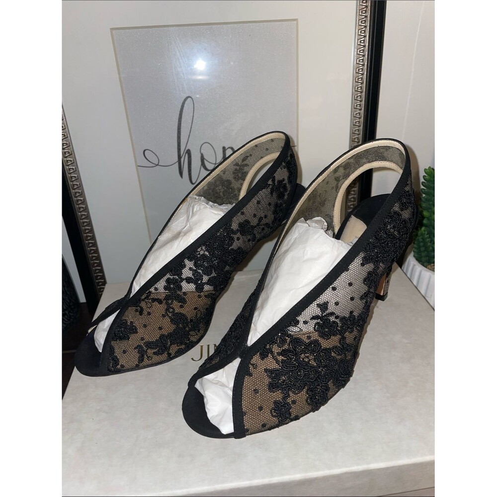 Jimmy Choo Shar 85 Black Floral Lace Peep-Toe Heels Size US 9 / EU 39 MSRP $1200 - Picture 5 of 16